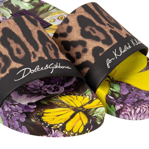 Dolce & Gabbana - DJ Khaled Slides Sandals with Butterfly Leopard Print Black Pu - Picture 3 of 5